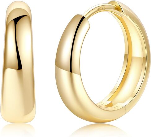 Silvora 14K Gold Plated Chunky Hoop Earrings for Women, Small Thick Huggie Hoops with 925 Sterling Silver Post, Hypoallergenic Lightweight Hoop Earrings, 8/10/12/14mm in Kuwait