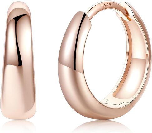 Silvora 14K Gold Plated Chunky Hoop Earrings for Women, Small Thick Huggie Hoops with 925 Sterling Silver Post, Hypoallergenic Lightweight Hoop Earrings, 8/10/12/14mm in Kuwait