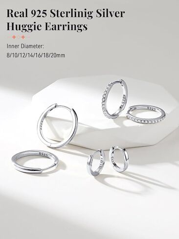FaithHeart 925 Sterling Silver Huggie Hoop Earrings, Silver Small Hoop Earring for Women, 14K Gold/Black/Rose Gold Hypoallergenic Cartilage Earrings for Women 6/8/10/12/14/16/18/20mm in Kuwait