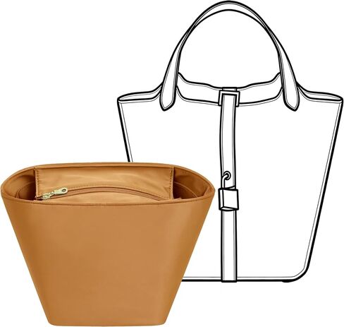 Silky Picotin 22 Bag Insert Multicolor Options, Soft Purse Organizer Insert for Picotin 22 with 6 Compartments, YKK Zipper & Key Chain, Luxury Handbag Tote in Bag Shaper (Gold) in Kuwait