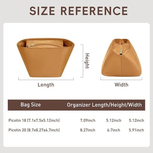 Silky Picotin 22 Bag Insert Multicolor Options, Soft Purse Organizer Insert for Picotin 22 with 6 Compartments, YKK Zipper & Key Chain, Luxury Handbag Tote in Bag Shaper (Gold) in Kuwait