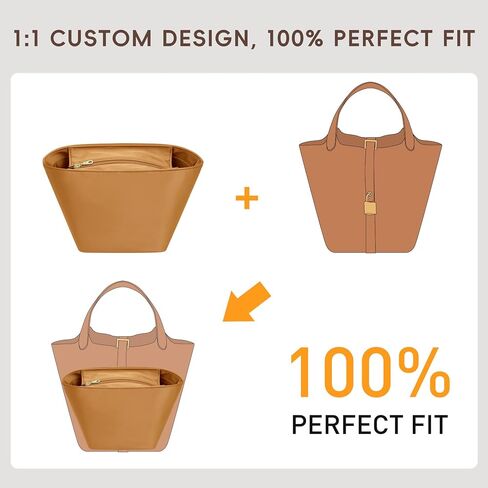 Silky Picotin 22 Bag Insert Multicolor Options, Soft Purse Organizer Insert for Picotin 22 with 6 Compartments, YKK Zipper & Key Chain, Luxury Handbag Tote in Bag Shaper (Gold) in Kuwait