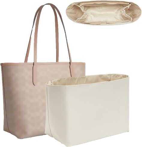 Tote Bag Organizer Insert for Coach City 33 Bag, Premium Soft Nylon Purse Organizer Insert with Laptop Sleeve, Handbag Inner Divider Shaper with Elastic Cup Holder & Smooth Zipper(City33/Brown) in Saudi Arabia