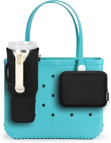 MoKo 2pcs Cup & Phone Holder Accessories for Bogg Bag, Upgraded Adjustable Strap Beach Bags Organizer Compatible with Bogg Bags Original, Rubber Beach Tote Bag, Tropical Leaf in Kuwait