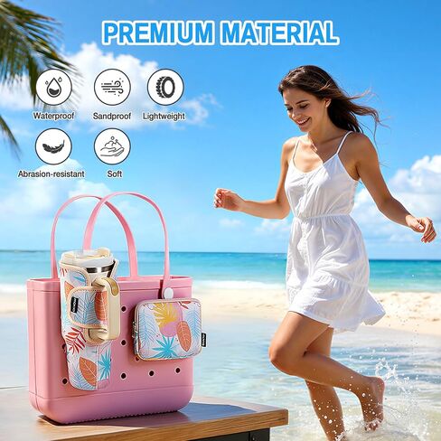 MoKo 2pcs Cup & Phone Holder Accessories for Bogg Bag, Upgraded Adjustable Strap Beach Bags Organizer Compatible with Bogg Bags Original, Rubber Beach Tote Bag, Tropical Leaf in Kuwait