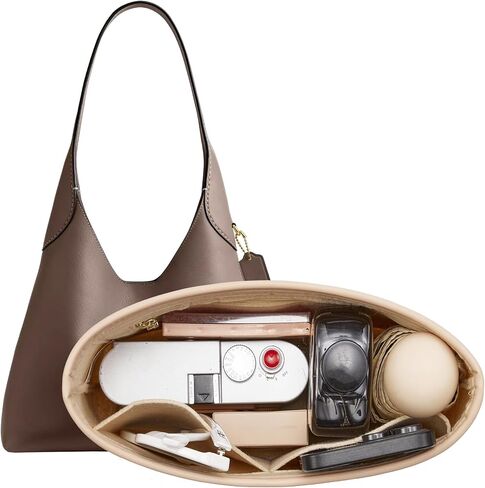 Doxo Brooklyn 28 Bag Insert, Premium Felt Purse Organizer Insert for Coach Brooklyn Shoulder 28 Bag, Ultra-Lightweight Women Handbag Organizer Insert with 4 Compartments & Zippered Pocket (Brown) in Saudi Arabia