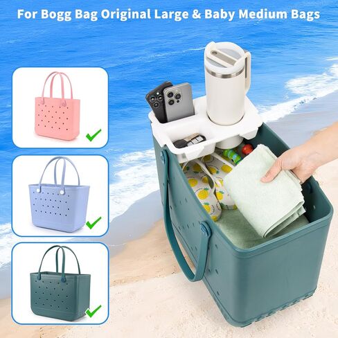 Topper Tray for Bogg Bag Accessories, Universal Beach Bag Cup Holder for Bogg Bag Large/Medium, Tote Bag Organizer (White) in Saudi Arabia
