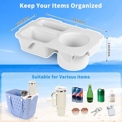Topper Tray for Bogg Bag Accessories, Universal Beach Bag Cup Holder for Bogg Bag Large/Medium, Tote Bag Organizer (White) in Saudi Arabia