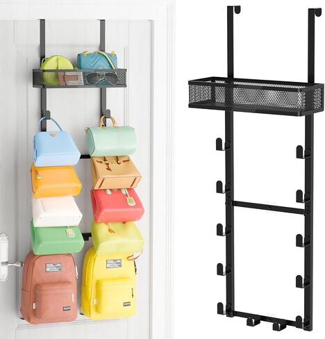 Kaiferty Over the Door Purse Organizer for Closet, Over the Door Hooks Wall Mounted Handbag Rack with 18 Hooks & Metal Basket, Holds up to 18 Bags, Use as 1 or 2 Pieces, for Door, Closet White in Saudi Arabia