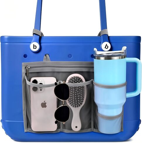 Organizer Insert Holder for Bogg Bag Accessories – Mesh Divider Pouch insert With Zipper for M/XL Beach Rubber Tote Bag , Compatible with Stanley Cup & Phone Holder, Easy Storage Solution(Gery) in Saudi Arabia