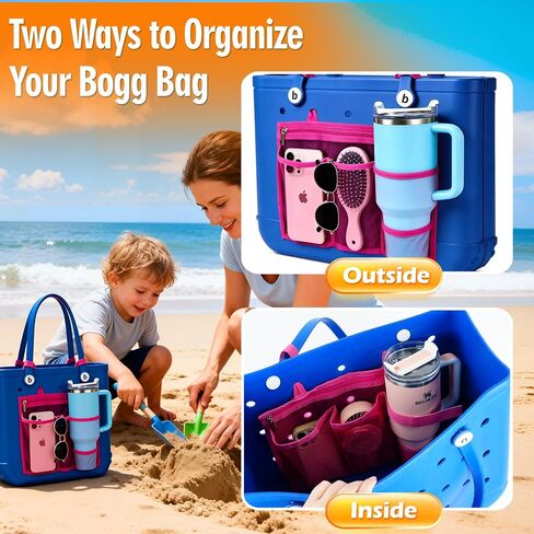 Organizer Insert Holder for Bogg Bag Accessories – Mesh Divider Pouch insert With Zipper for M/XL Beach Rubber Tote Bag , Compatible with Stanley Cup & Phone Holder, Easy Storage Solution(Gery) in Saudi Arabia