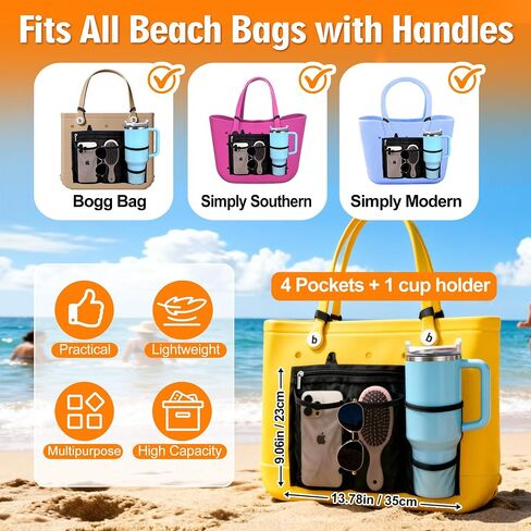 Organizer Insert Holder for Bogg Bag Accessories – Mesh Divider Pouch insert With Zipper for M/XL Beach Rubber Tote Bag , Compatible with Stanley Cup & Phone Holder, Easy Storage Solution(Gery) in Saudi Arabia