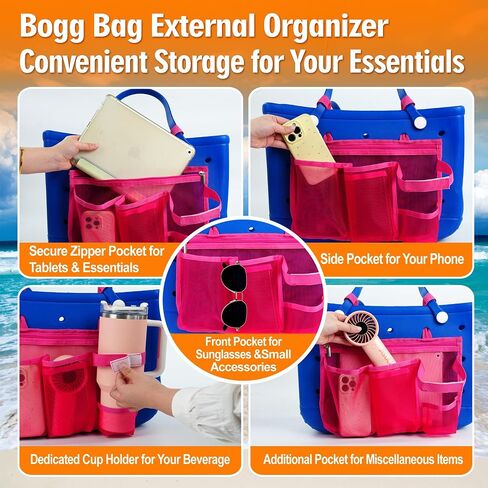 Organizer Insert Holder for Bogg Bag Accessories – Mesh Divider Pouch insert With Zipper for M/XL Beach Rubber Tote Bag , Compatible with Stanley Cup & Phone Holder, Easy Storage Solution(Gery) in Saudi Arabia