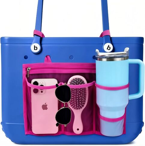 Organizer Insert Holder for Bogg Bag Accessories – Mesh Divider Pouch insert With Zipper for M/XL Beach Rubber Tote Bag , Compatible with Stanley Cup & Phone Holder, Easy Storage Solution(Gery) in Saudi Arabia