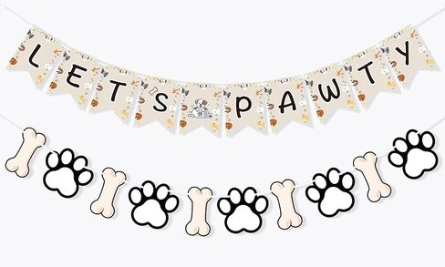 Let's Pawty Banner for Dog Birthday Decorations, Paw Prints and Bones Garland Bunting Pet Dog Birthday Banner Puppy Themed Party Supplies for Backdrop in Kuwait
