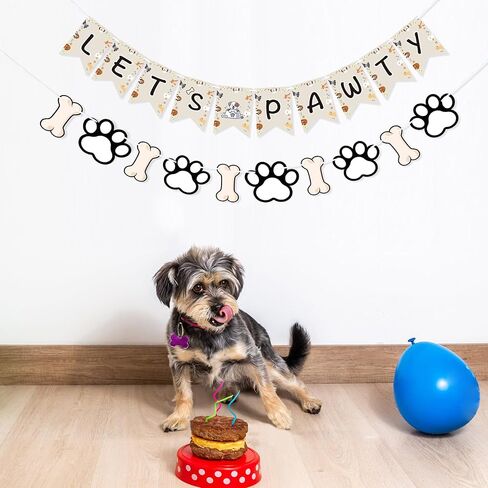 Let's Pawty Banner for Dog Birthday Decorations, Paw Prints and Bones Garland Bunting Pet Dog Birthday Banner Puppy Themed Party Supplies for Backdrop in Kuwait
