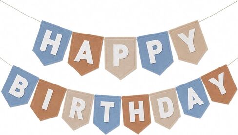 Felt Happy Birthday Banner DIY Set, Dusty Blue & Earth Tones Boho Birthday Decorations for Boys Men, Premium Thick Fabric Bunting for 1st Birthday, Baby Shower, Blue Theme Party Decor, Reusable in Saudi Arabia