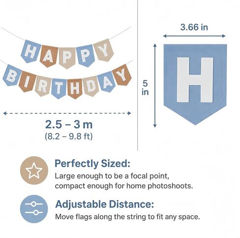 Felt Happy Birthday Banner DIY Set, Dusty Blue & Earth Tones Boho Birthday Decorations for Boys Men, Premium Thick Fabric Bunting for 1st Birthday, Baby Shower, Blue Theme Party Decor, Reusable in Saudi Arabia