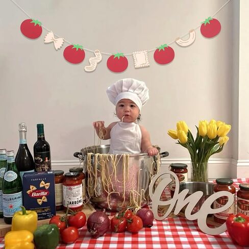 Italian Noodle Tomato Banner - Pasta Theme Party Decorations, That’S Amore Banner, Bambino Bambina Party Decor Decorations, For Birthday Baby Shower Bachelorette Party Supplies in Kuwait