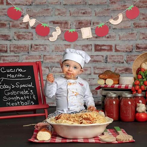Italian Noodle Tomato Banner - Pasta Theme Party Decorations, That’S Amore Banner, Bambino Bambina Party Decor Decorations, For Birthday Baby Shower Bachelorette Party Supplies in Kuwait
