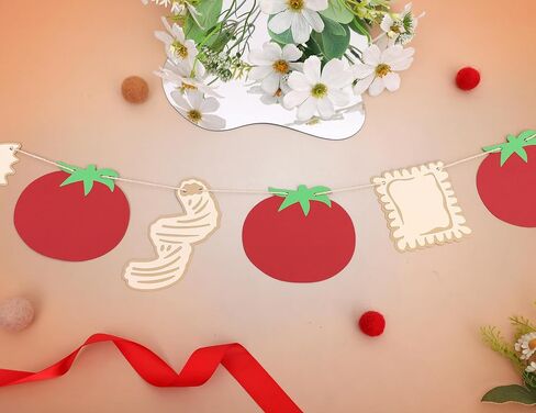 Italian Noodle Tomato Banner - Pasta Theme Party Decorations, That’S Amore Banner, Bambino Bambina Party Decor Decorations, For Birthday Baby Shower Bachelorette Party Supplies in Kuwait