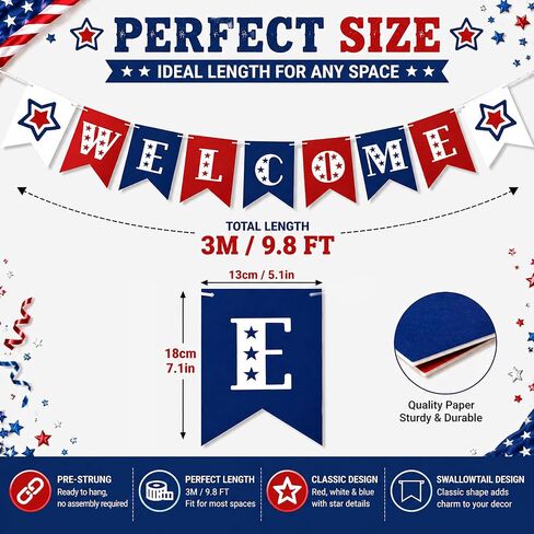 Patriotic Welcome Banner for 4th of July Decorations, Welcome Decorations for Birthday, Baby Shower, Homecoming Party Decorations, Classroom Office Front Door Porch Sign in Kuwait
