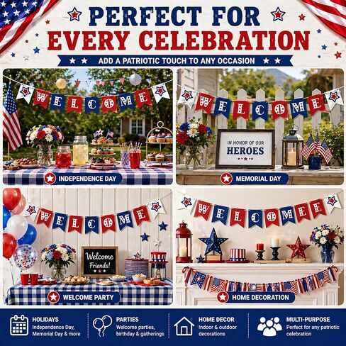 Patriotic Welcome Banner for 4th of July Decorations, Welcome Decorations for Birthday, Baby Shower, Homecoming Party Decorations, Classroom Office Front Door Porch Sign in Kuwait