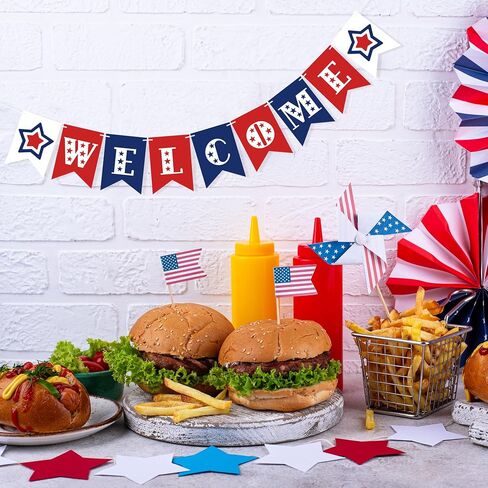 Patriotic Welcome Banner for 4th of July Decorations, Welcome Decorations for Birthday, Baby Shower, Homecoming Party Decorations, Classroom Office Front Door Porch Sign in Kuwait