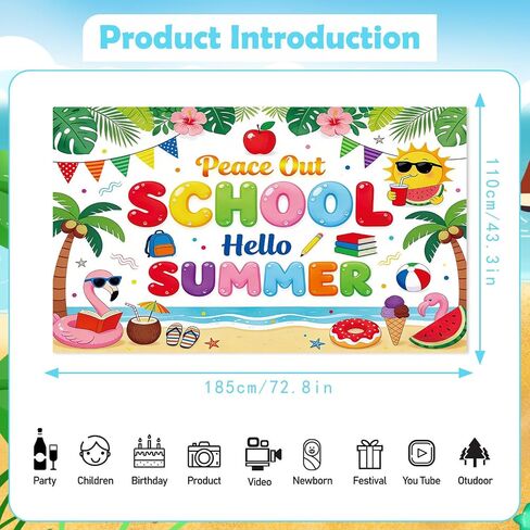 Schools Out for Summer Decorations - Peace Out School Hello Summer Backdrop Decorations, Last Day of School Pool Palm Tree Party Decor for Beach Vacation Indoor Outdoor in Saudi Arabia