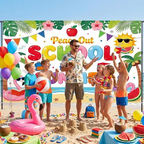 Schools Out for Summer Decorations - Peace Out School Hello Summer Backdrop Decorations, Last Day of School Pool Palm Tree Party Decor for Beach Vacation Indoor Outdoor in Saudi Arabia