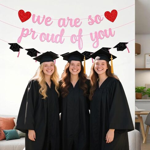 Graduation Decoration Banner, We Are So Proud of You Glitter Letter Sign, Congrats Grad Party Backdrop, 2026 Graduates Photo Props Mastered It Party Sign Masters Graduate Pink Color, NO DIY Congratulation Graduations Supply in Saudi Arabia