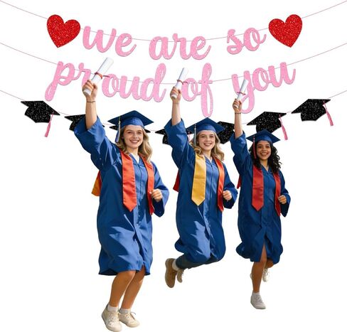 Graduation Decoration Banner, We Are So Proud of You Glitter Letter Sign, Congrats Grad Party Backdrop, 2026 Graduates Photo Props Mastered It Party Sign Masters Graduate Pink Color, NO DIY Congratulation Graduations Supply in Saudi Arabia