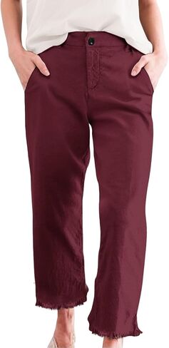 Capris Cotton Linen Pants Women Cropped Straight Leg Business Casual Ankle Office Work Pant Summer Chino Trousers in Saudi Arabia