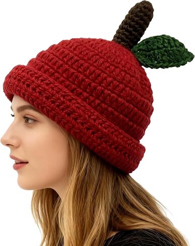 Crochet Apple Beanies Knits Hat Handmade Cute Women Lady Cosplay Cap in Saudi Arabia