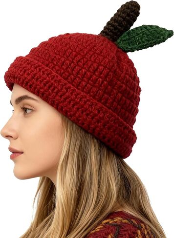 Crochet Apple Beanies Knits Hat Handmade Cute Women Lady Cosplay Cap in Saudi Arabia