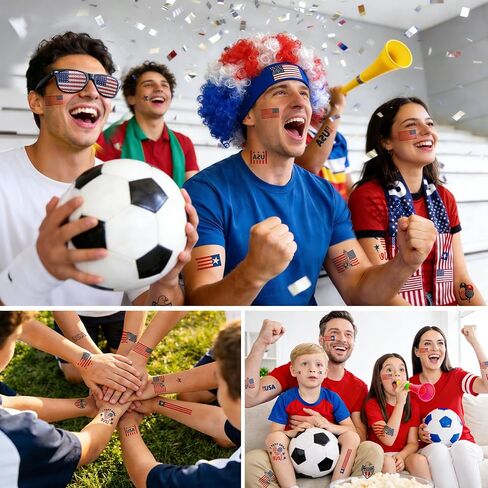 2026 World Cup American Patriotic Accessories, US Flag-Colored Clown Wig (Glasses+Scarf Included) and 107Pcs American Flag Stickers, Waterproof 4th of July Stickers & 250th Anniversary Patriotic Kit in Saudi Arabia
