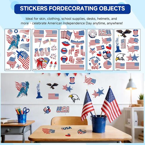 2026 World Cup American Patriotic Accessories, US Flag-Colored Clown Wig (Glasses+Scarf Included) and 107Pcs American Flag Stickers, Waterproof 4th of July Stickers & 250th Anniversary Patriotic Kit in Saudi Arabia
