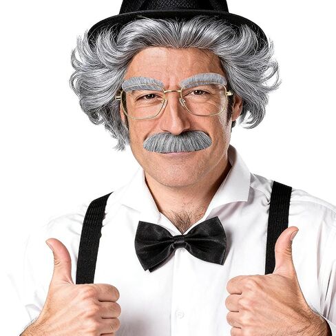 Old Man Costume Grandpa Accessories Old Men Hat Wig Outfit for Men with Eyebrows Beard Bow Tie Suspender Glasses and Cane in Saudi Arabia
