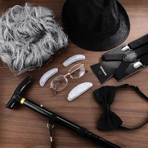 Old Man Costume Grandpa Accessories Old Men Hat Wig Outfit for Men with Eyebrows Beard Bow Tie Suspender Glasses and Cane in Saudi Arabia
