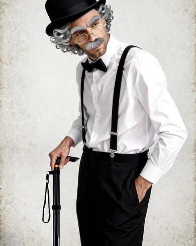 Old Man Costume Grandpa Accessories Old Men Hat Wig Outfit for Men with Eyebrows Beard Bow Tie Suspender Glasses and Cane in Saudi Arabia