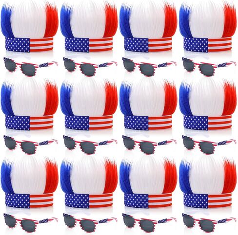 Chicingyou 24 Pcs 4th of July Hair Accessories American Flag Headbands and Patriotic Sunglasses Bulk 4th of July Wig Hats Red White and Blue Headbands Independence Day Party Costume in Kuwait
