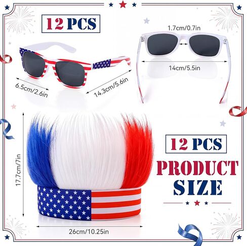 Chicingyou 24 Pcs 4th of July Hair Accessories American Flag Headbands and Patriotic Sunglasses Bulk 4th of July Wig Hats Red White and Blue Headbands Independence Day Party Costume in Kuwait