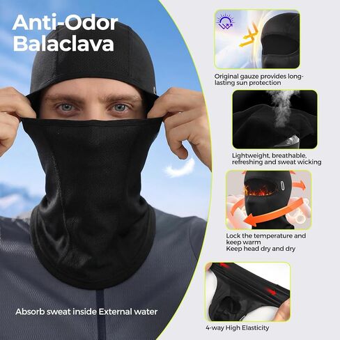 MOON Breathable Balaclava Face Mask for Men Women, UV Sun Protection Anti Odor Cooling Ski Mask with Glasses Holes for Outdoor Sports & Work Black in Saudi Arabia