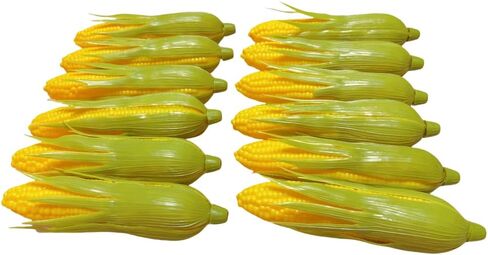 12PCS Artificial Lifelike Plastic Corn Cob Fake Realistic Vegetable Corn Stalks Simulation Vegetable Decorations Imitation Maize Decoration for Photo Prop, Green, Yellow in Kuwait