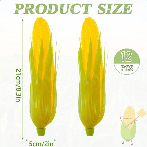 12PCS Artificial Lifelike Plastic Corn Cob Fake Realistic Vegetable Corn Stalks Simulation Vegetable Decorations Imitation Maize Decoration for Photo Prop, Green, Yellow in Kuwait