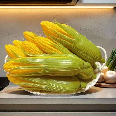 12PCS Artificial Lifelike Plastic Corn Cob Fake Realistic Vegetable Corn Stalks Simulation Vegetable Decorations Imitation Maize Decoration for Photo Prop, Green, Yellow in Kuwait