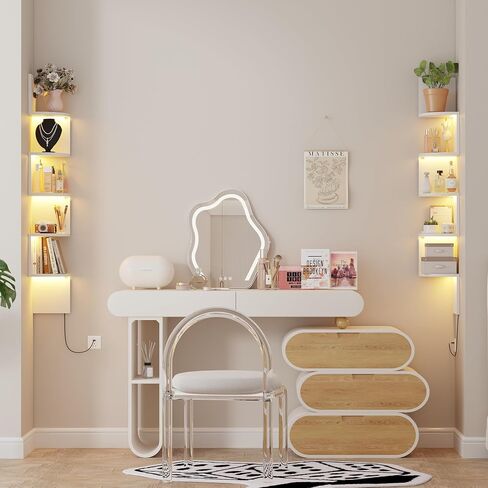 Qupui 5-Tier Corner Shelf with LED Lights, 49 Inch Floating Wall Mounted Corner Shelf for Bedroom Living Room Bathroom, White Corner Bookshelf Display Stand with RGB Lighting in Saudi Arabia
