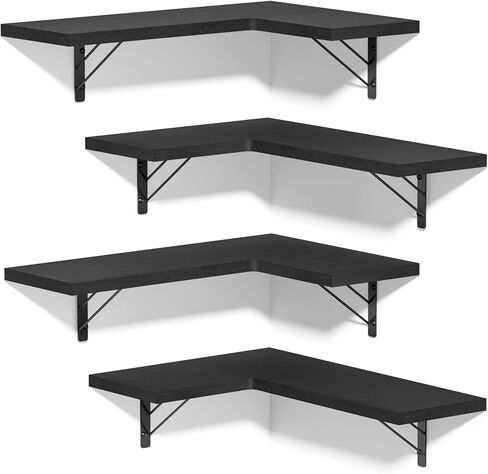 Love-KANKEI Corner Shelf Wall Mounted,Floating Wall Shelves for Storage,Rustic Wood Hanging Shelves for Display,Bathroom Kitchen Bedroom Living Room,Set of 4,Black in Saudi Arabia