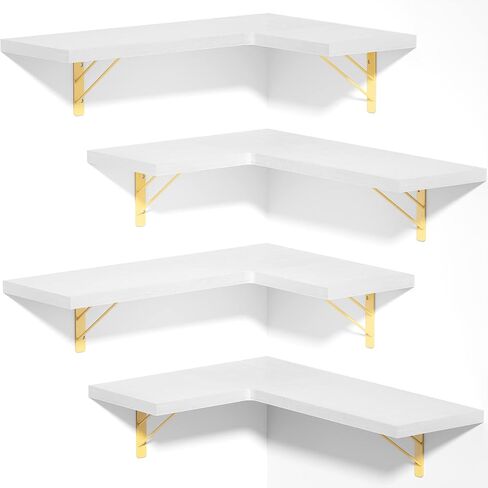 Love-KANKEI Corner Shelf Wall Mounted,Floating Wall Shelves for Storage,Rustic Wood Hanging Shelves for Display,Bathroom Kitchen Bedroom Living Room,Set of 4,Black in Saudi Arabia