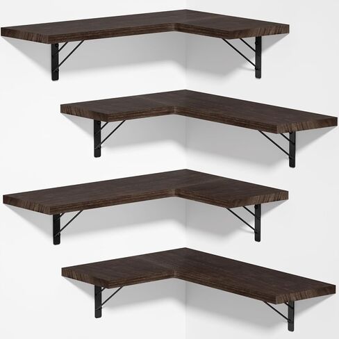 Love-KANKEI Corner Shelf Wall Mounted,Floating Wall Shelves for Storage,Rustic Wood Hanging Shelves for Display,Bathroom Kitchen Bedroom Living Room,Set of 4,Black in Saudi Arabia